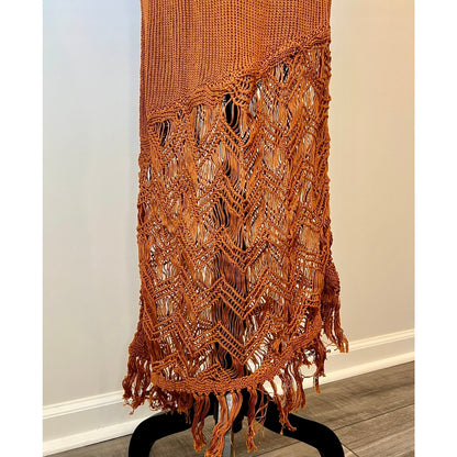 Savannah Morrow Sakari Asymmetric Skirt in Terracotta Small Knit Fringe Cotton