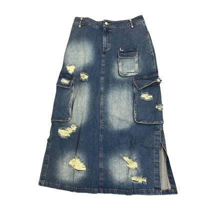 Jaded Gypsy Just a Jewel Skirt Size L/XL Distressed Denim Medium Wash Pockets