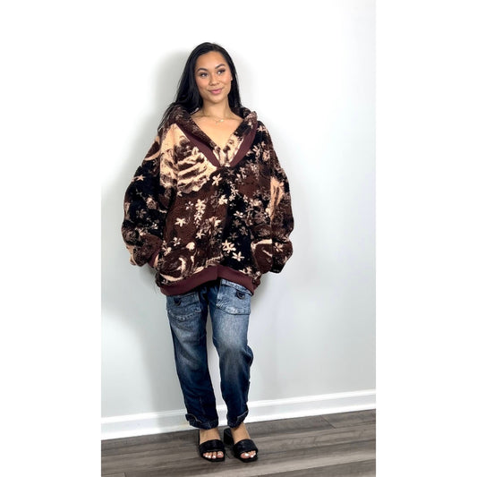 Free People Rosie Printed Fleece Jacket in Brown Size XL Sherpa Outdoor Winter