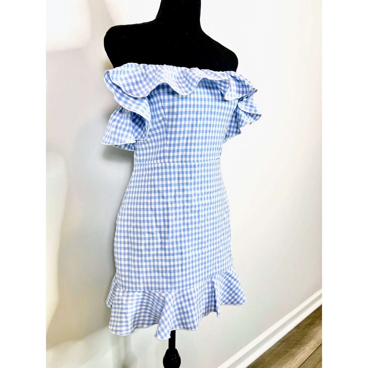 Majorelle Daze Away Mini Dress Small Blue/White Plaid Checkered Gingham Lined