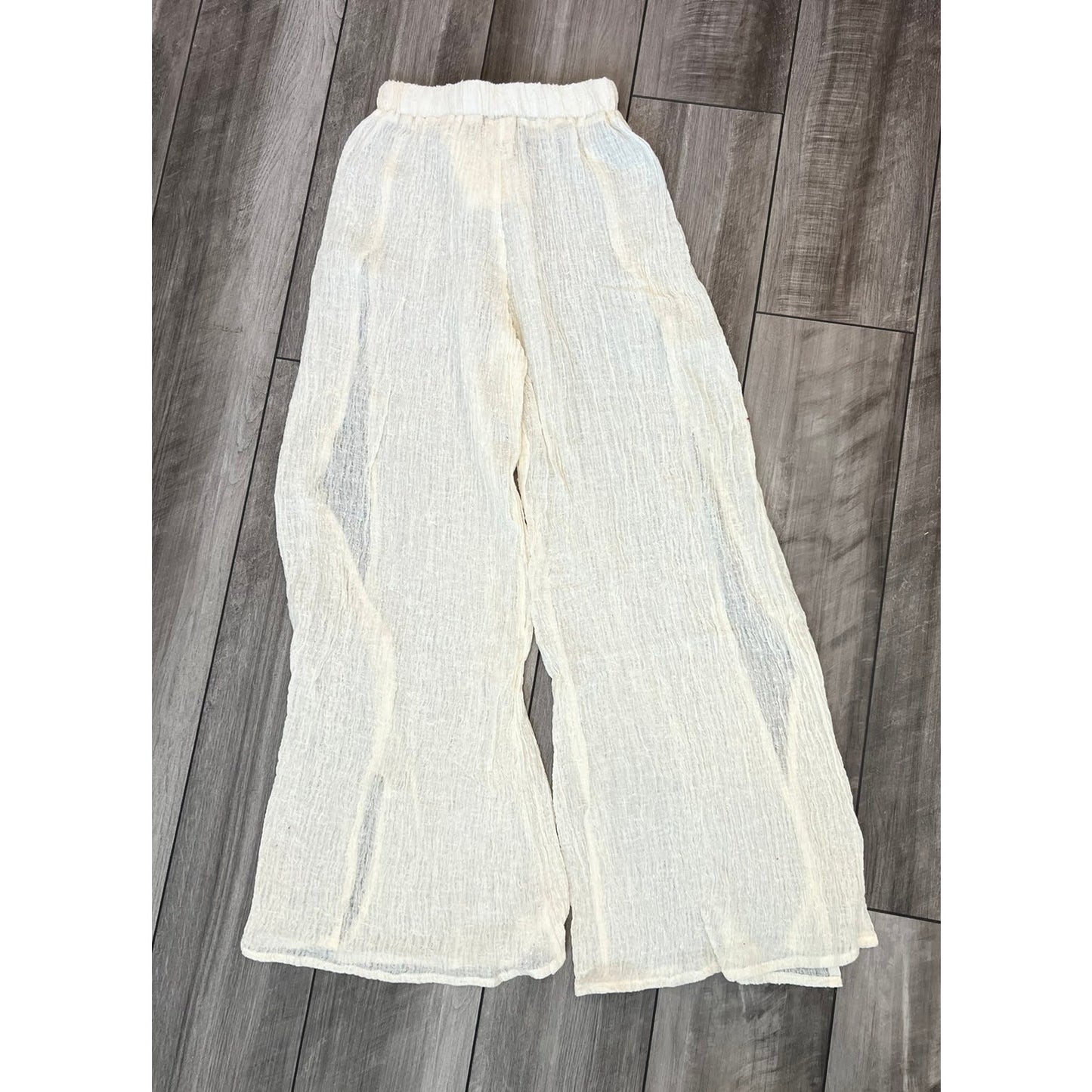 Savannah Morrow Crinkle Open Slit Pants in White Size XXS Pull On Textured