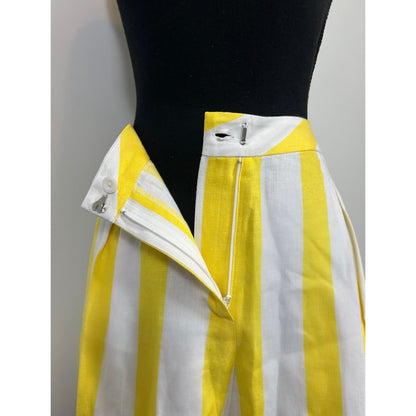 L'Agence Womens Vittoria Striped Pleated Shorts in Yellow Size 8 Zip Fly Lined