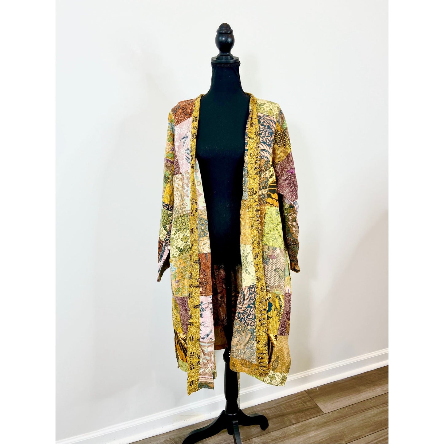 Jaded Gypsy Patchwork Kimono Duster Jacket One Size Floral Open Front Tie Waist