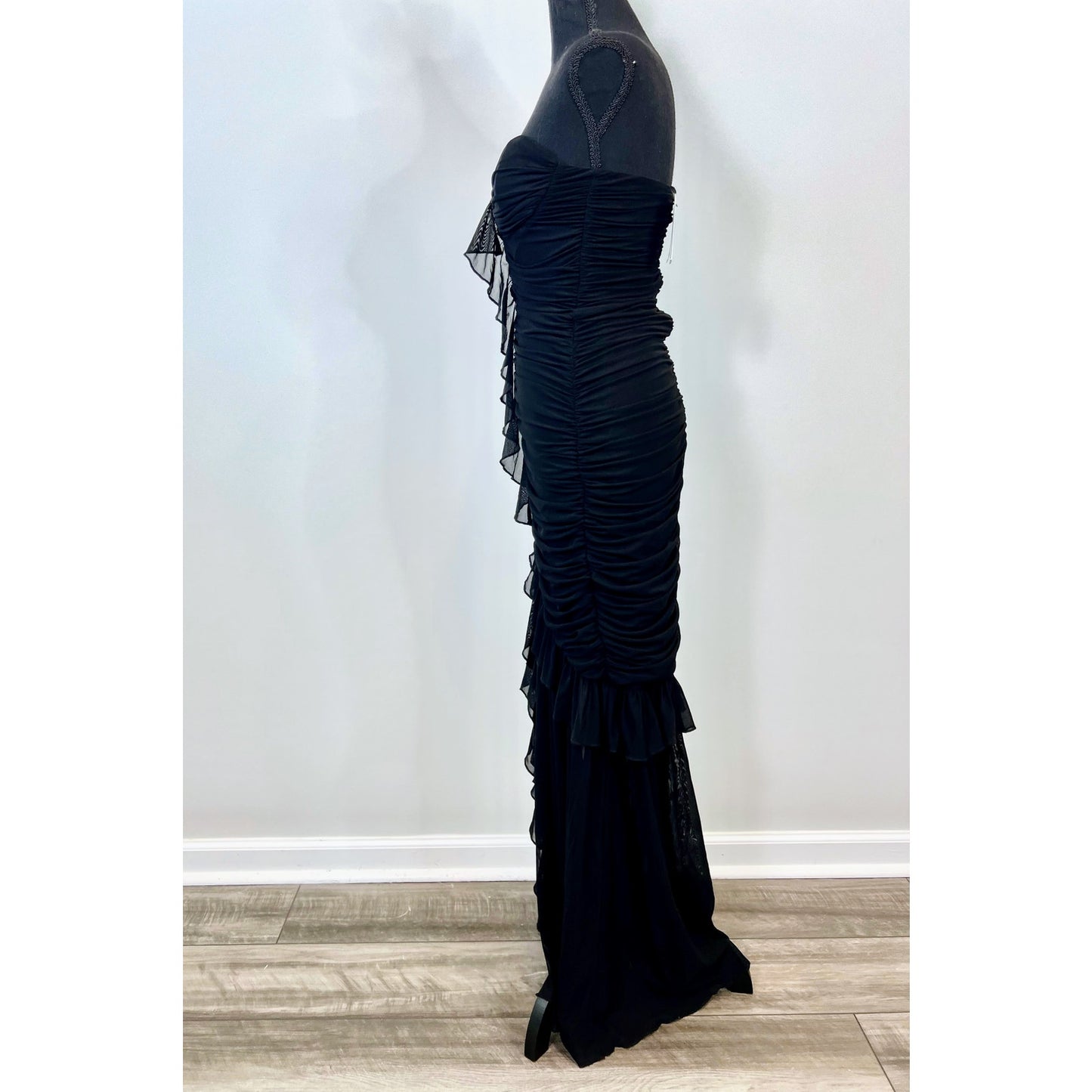 Majorelle Giules Gown in Black Small Maxi Length Strapless Lined Ruffle Party