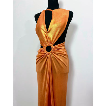 J. Angelique Mahala Maxi Dress in Metallic Orange Dress XS Cutout One Shoulder