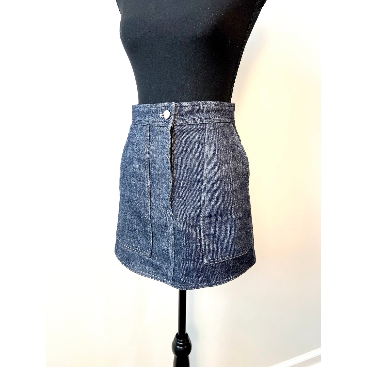 LVIR LA Project Mélange Denim Mini Skirt in Blue Sz XS Zip Fly Mid Wash Pockets