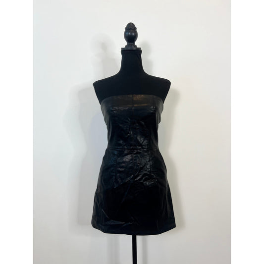 Nonchalant Dixie Mini Dress in Black Small Faux Leather Strapless Lined Party