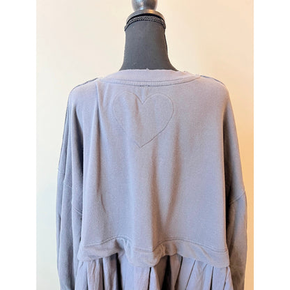 Free People Eleanor Sweatshirt in Peppery Combo Small Knit Pleated Oversized