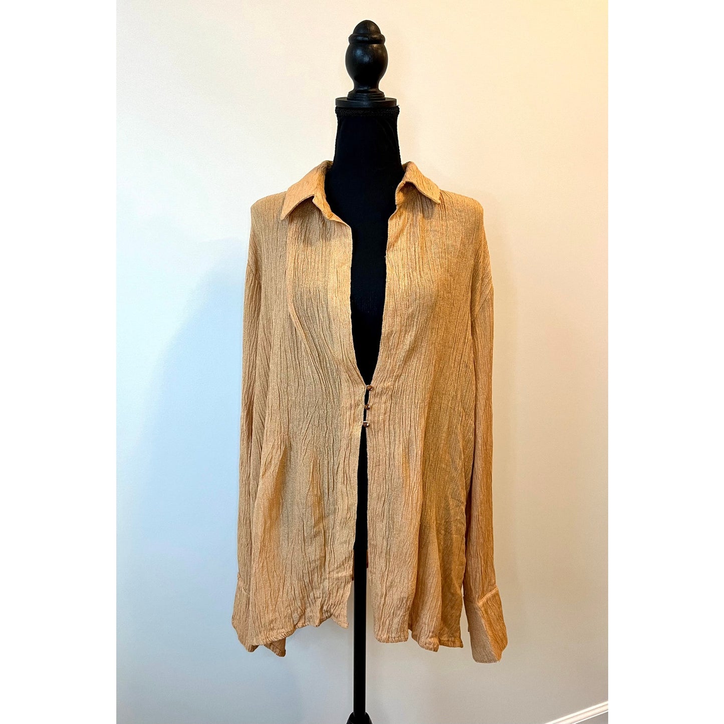 Savannah Morrow Avisa Blouse in Sandstone XXL Long Sleeve Textured Button Front