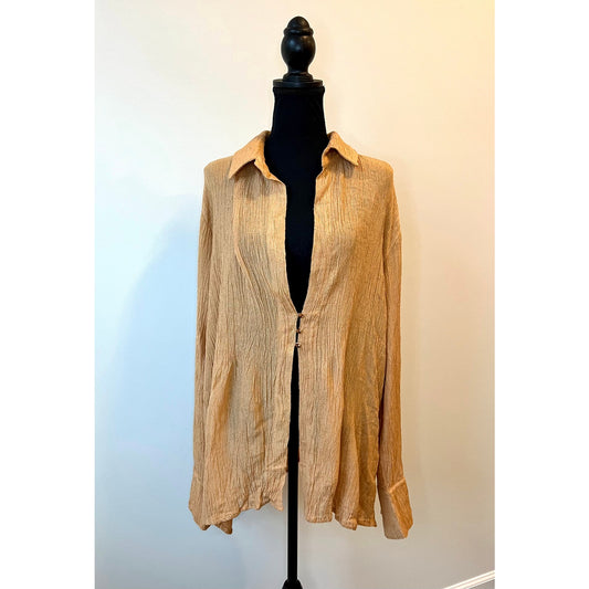 Savannah Morrow Avisa Blouse in Sandstone XXL Long Sleeve Textured Button Front