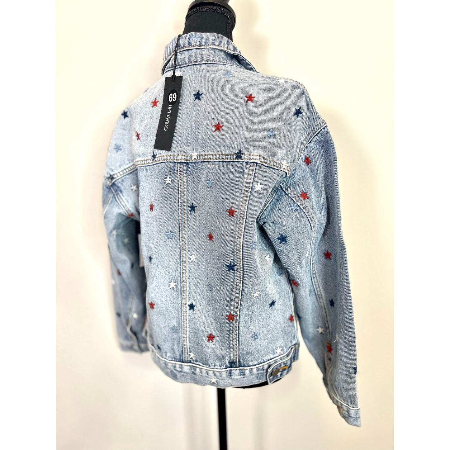 Driftwood Star Western Denim Jacket Blue Small Embroidered Button Front Cotton