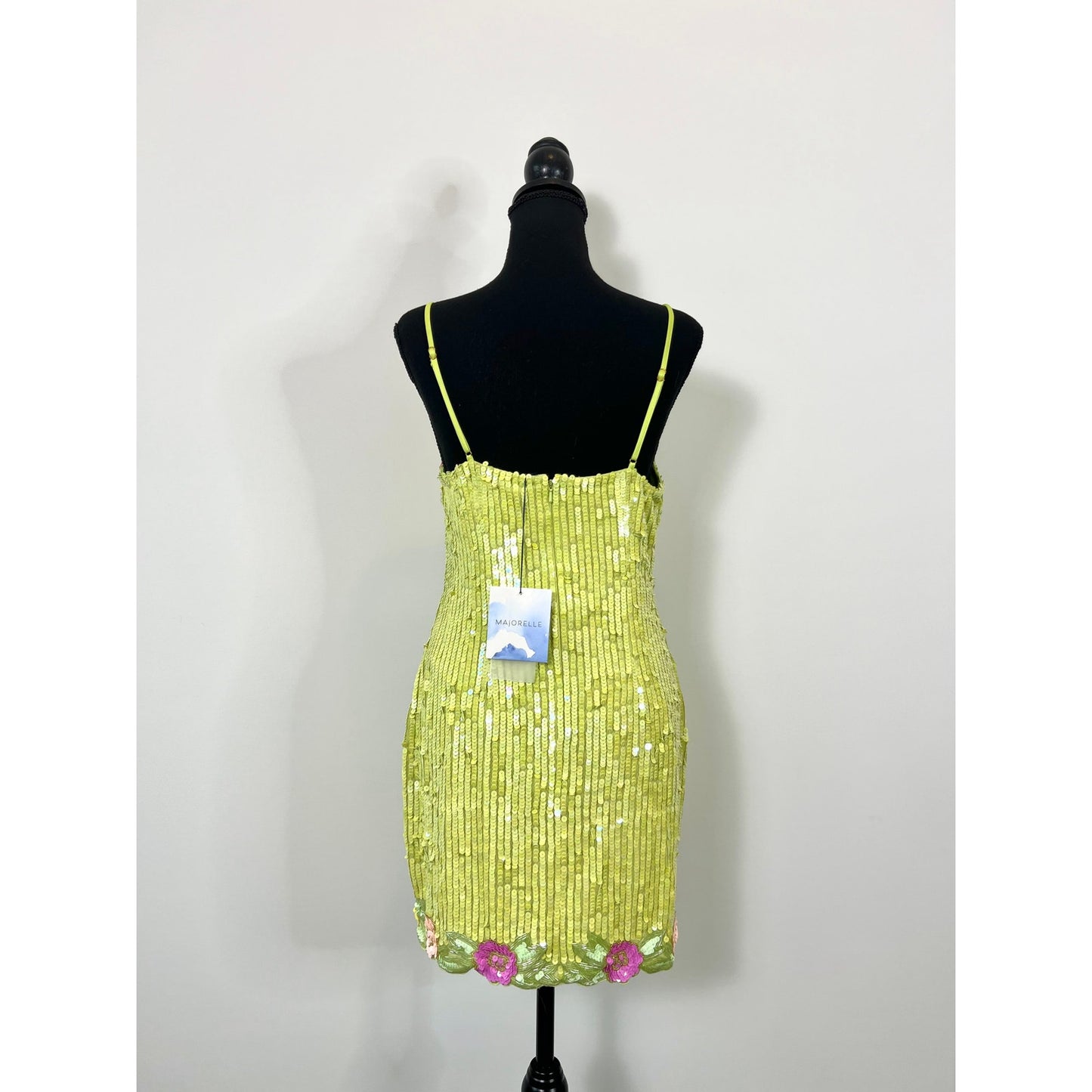 Majorelle Cal Embellished Mini Dress in Lime Green Medium Sequin Lined Cocktail