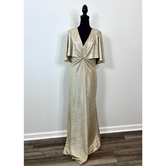 Ralph Lauren Phinya Short Sleeve Metallic Maxi Dress in Champagne Size 10 Lined