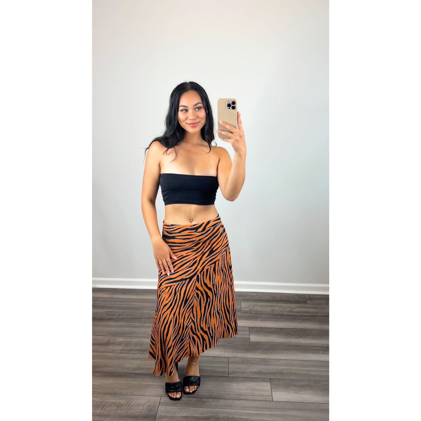 Diane Von Furstenberg Lilo Midi Skirt in Orange Size 10 Animal Print A-Line