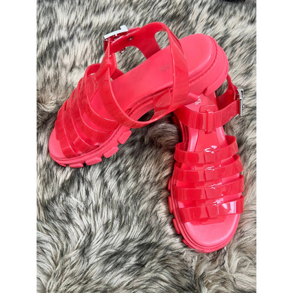 Michael Kors Jagger Jelly Sandals in Coral Pink Size 9 Buckle 90s Retro Classic