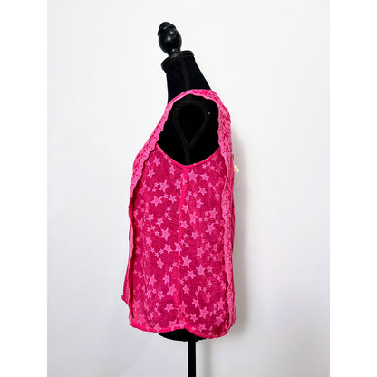 Johnny Was Leafy Concetta Blouse in Pink Size XS Sleeveless Embroidered Keyhole