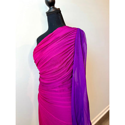 Rococo Sand Paige Long Dress in Pink/Purple Ombre One Shoulder Ruched Asymmetric