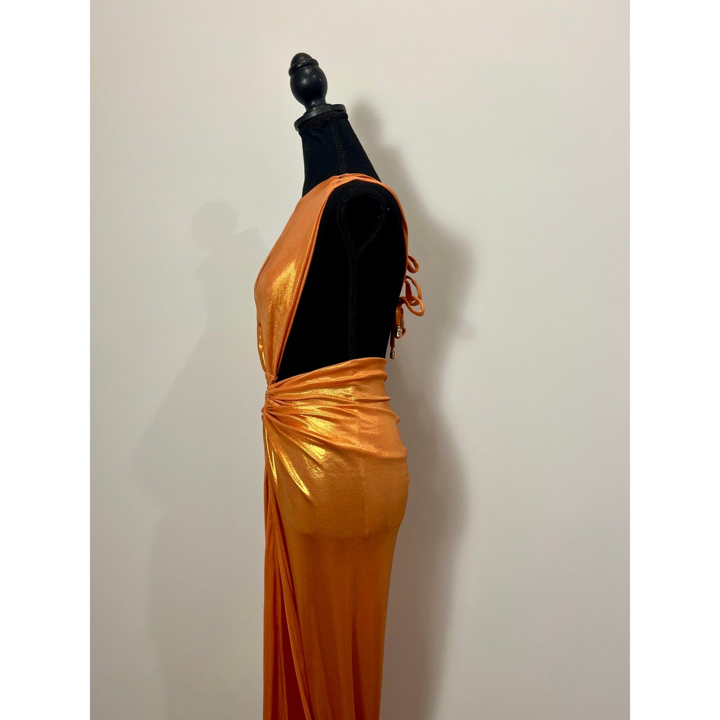 J. Angelique Mahala Maxi Dress in Metallic Orange Dress XS Cutout One Shoulder