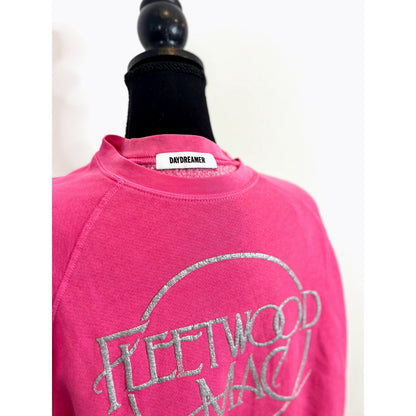 Daydreamer Fleetwood Mac Circle Logo Raglan Crew Sweatshirt in Pink Rogue Knit