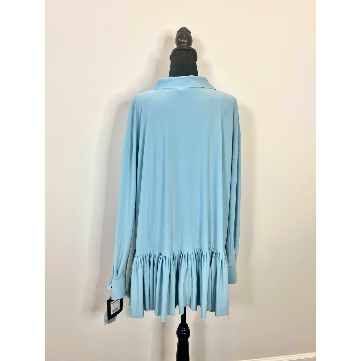 Norma Kamali Oversized Boyfriend Shirt Dress in Powder Blue Medium Ruffle Hem