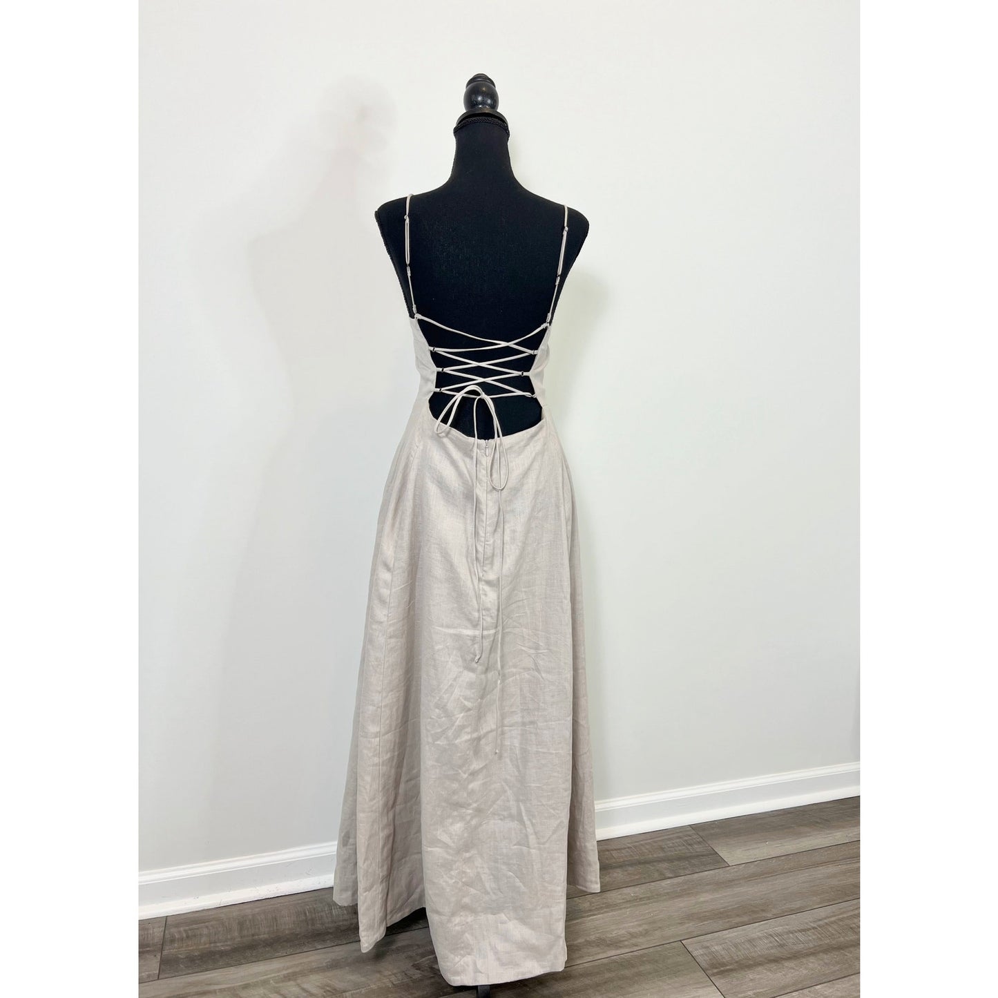 Enza Costa Laced Open Back Dress in Mist Size 3 Maxi Lined Party Cocktail Linen