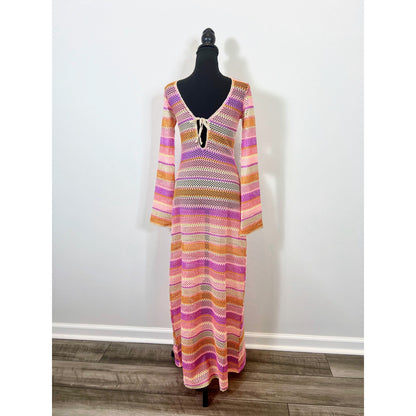 Show Me Your Mumu Vacay Coverup in Melon Mixed Crochet One Size Long Sleeve