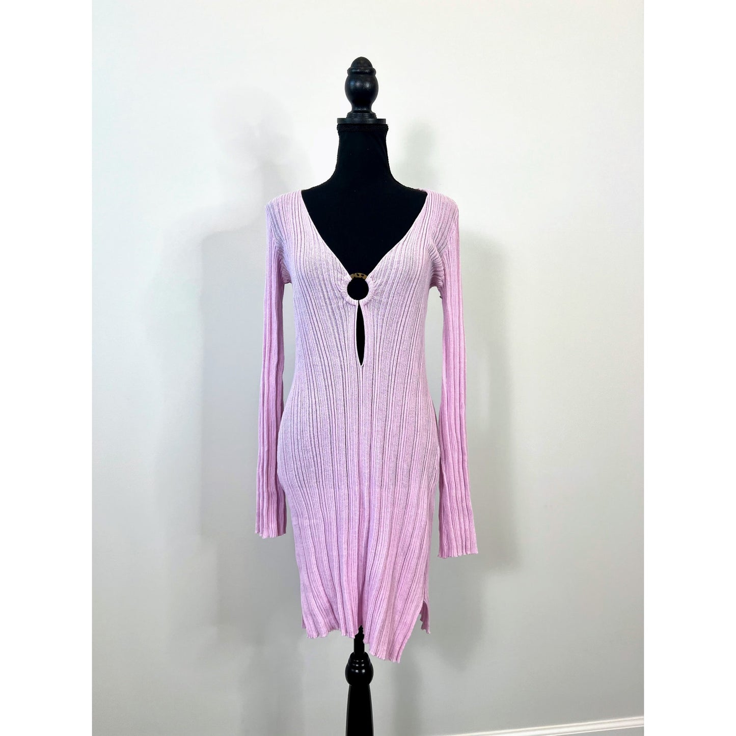 L Space Wailea Swim Coverup in Peony Pink Medium Long Sleeve Ring Keyhole Neck