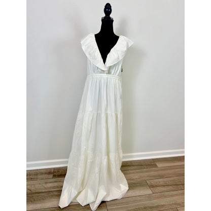 Reformation Fairfield Maxi Dress in White Size 10 Sleeveless V-Neck Stretch