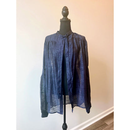 Savannah Morrow Leo Blouse in Indigo Size XL Long Sleeve Tie Knot Front Silk