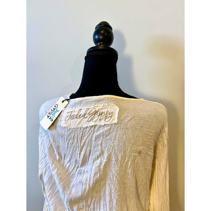 Jaded Gypsy WC Crop Top in White OS Long Sleeve Tasseled Tie Front Embroidered