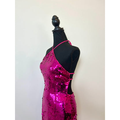 Cult Gaia Tasmina Sequin Halter Dress in Sparkle Pink Small Lined Backless Party