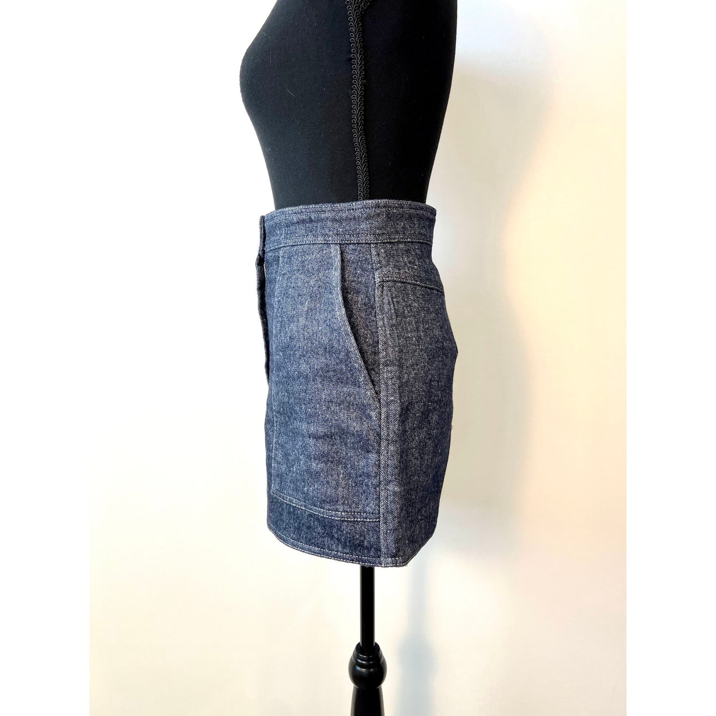 LVIR LA Project Mélange Denim Mini Skirt in Blue Sz XS Zip Fly Mid Wash Pockets