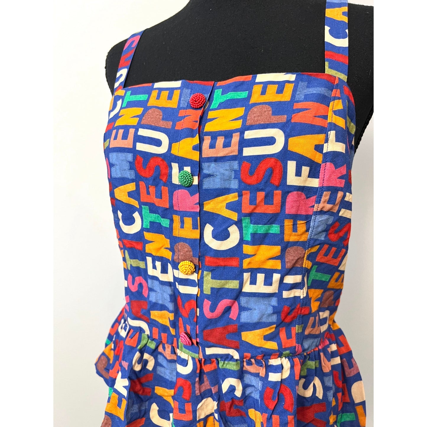 FARM Rio x Antropologie Fantastic Peplum Tank Top Large Colorful Letter Print