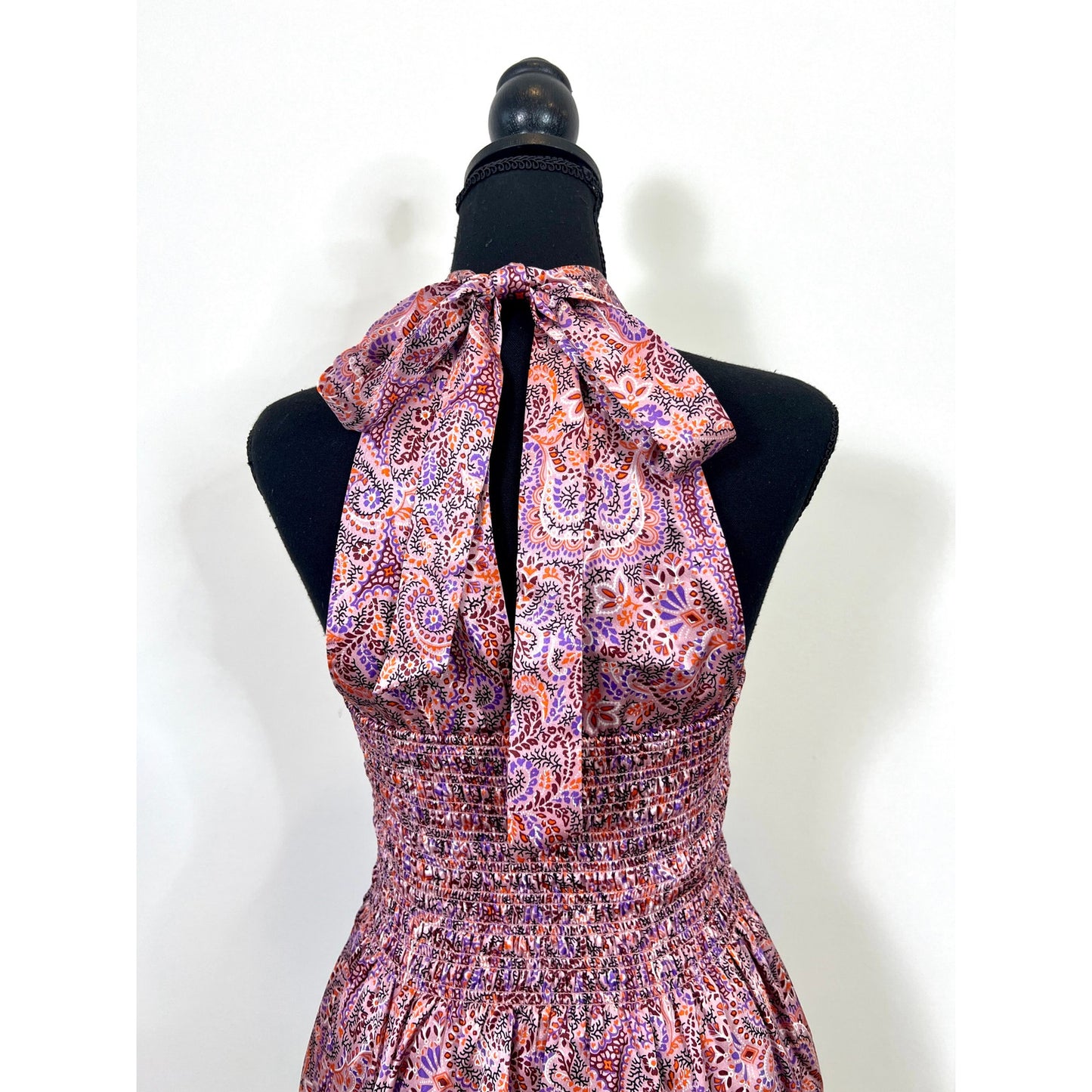 Cinq a Sept Paisley Cutout Silk Halter Tie Tank Sleeveless Medium Floral Paisley