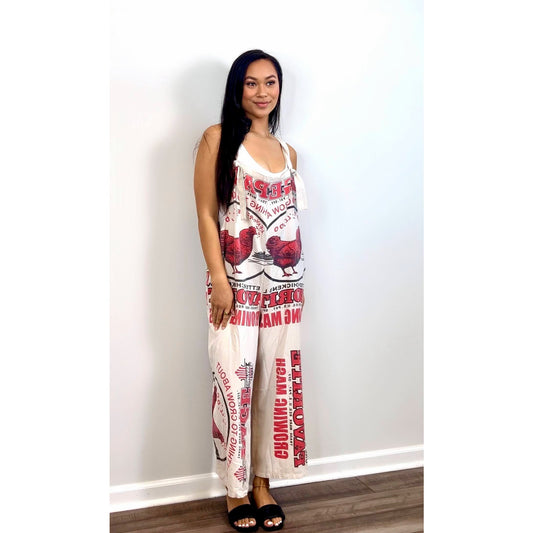 Jaded Gypsy Bushel and A Peck Jumpsuit in Cream Wide Leg Printed Relaxed