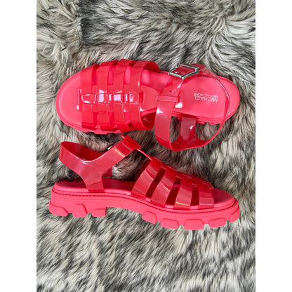 Michael Kors Jagger Jelly Sandals in Coral Pink Size 9 Buckle 90s Retro Classic