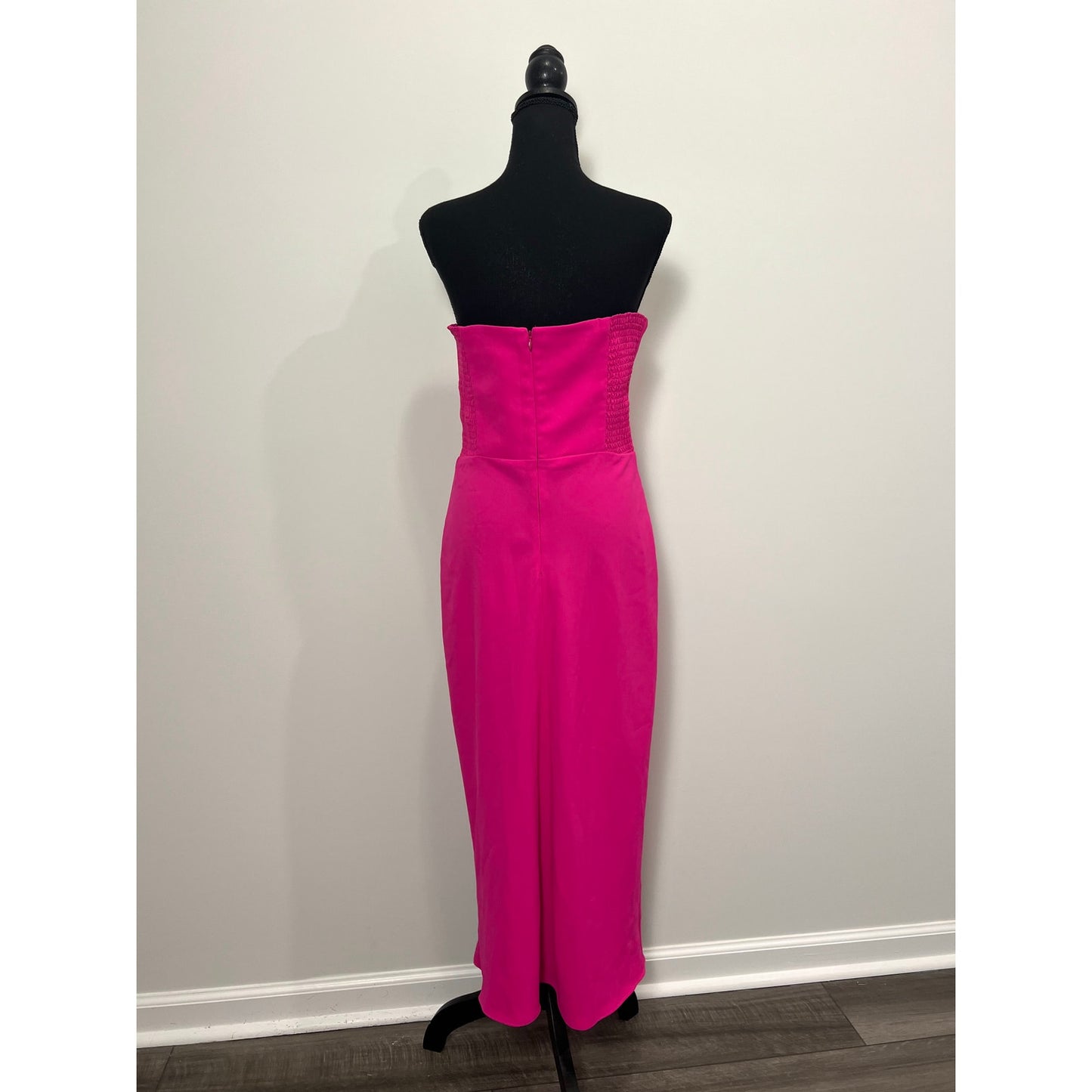 Amanda Uprichard Women's Mandy Midi Dress in Hot Pink Large Side Slit Strapless