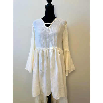 Jaded Gypsy WC Flowy Hi-Low Dress in White Size S/M Pullover Long Sleeve Relaxed