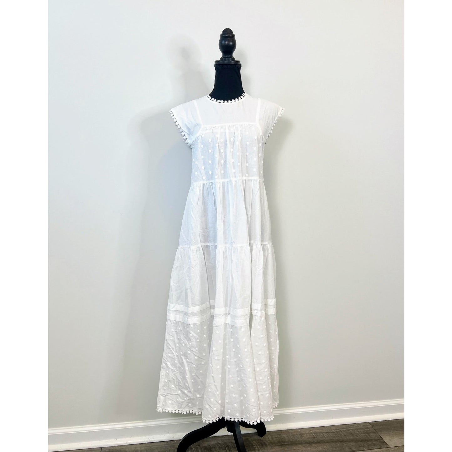 See by Chloe Voile Textured Georgette Dress White Small Pullover Flutter Sleeve