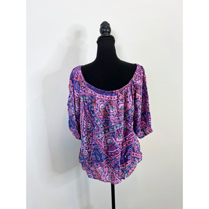 BA&SH Off the Shoulders Fenji Top in Multicolor Large Pullover Paisley Print