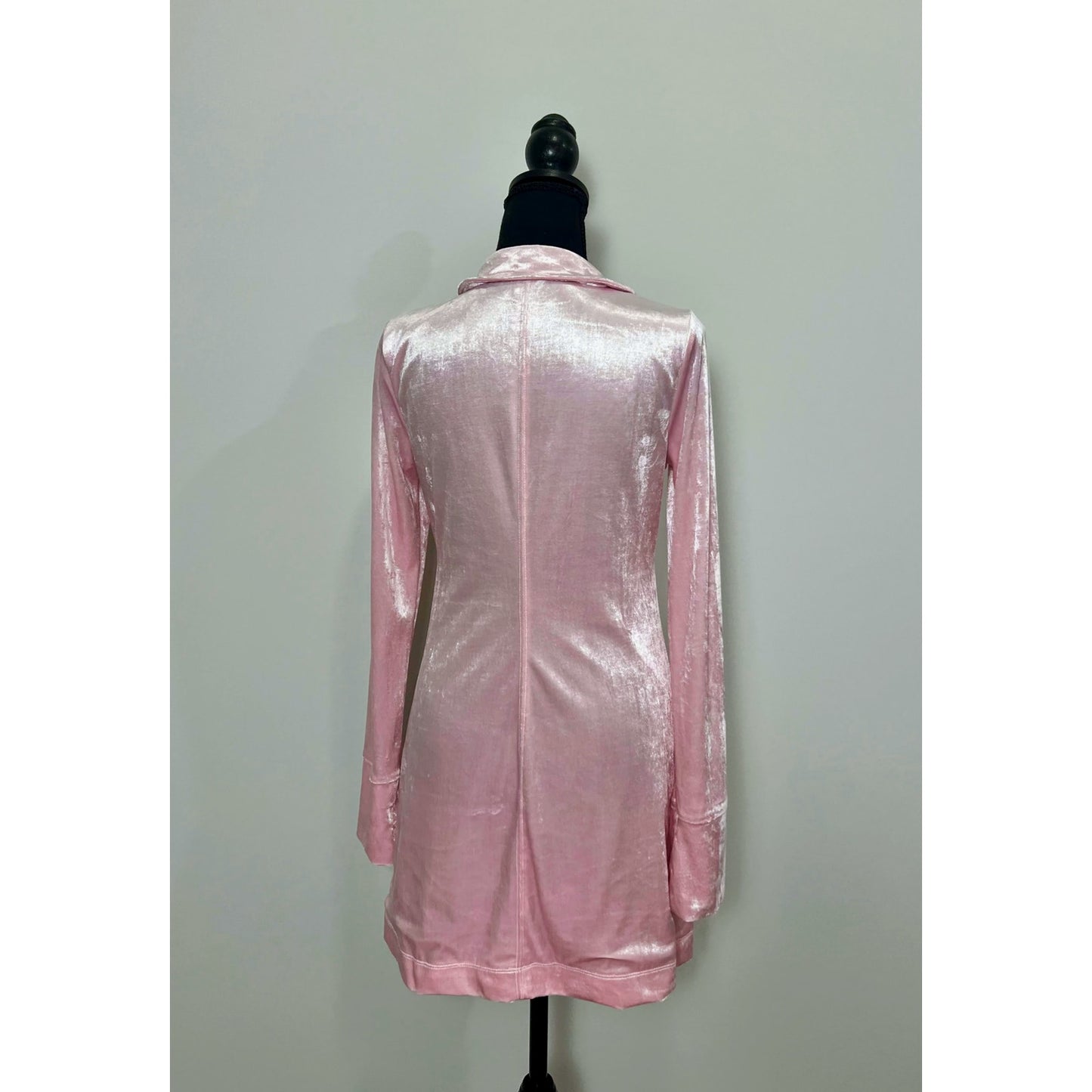 Free People Shayla Velvet Ruched Button Mini Dress in Pink Small Long Sleeve