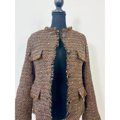 Rag & Bone Ezra Linton Tweed Blazer Brown Size XS Metallic Fringe Lined Party