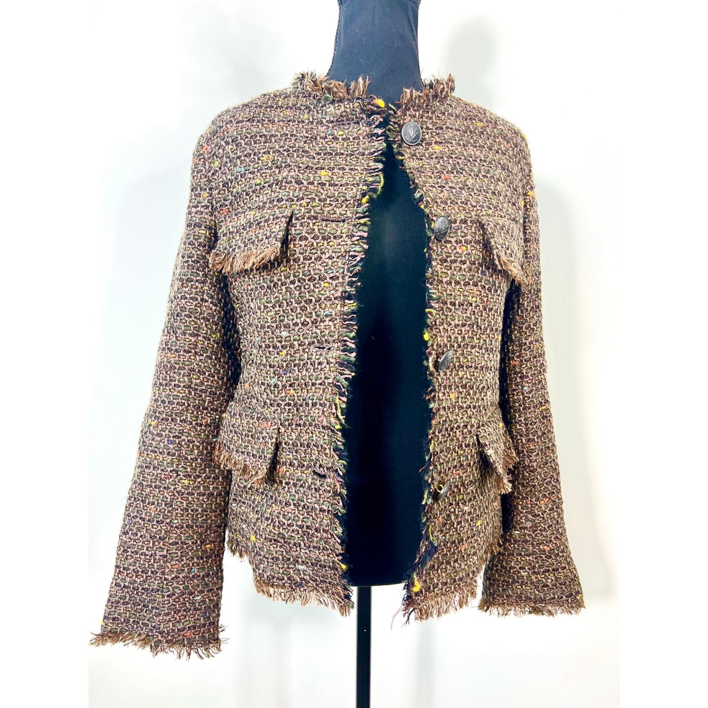 Rag & Bone Ezra Linton Tweed Blazer Brown Size XS Metallic Fringe Lined Party