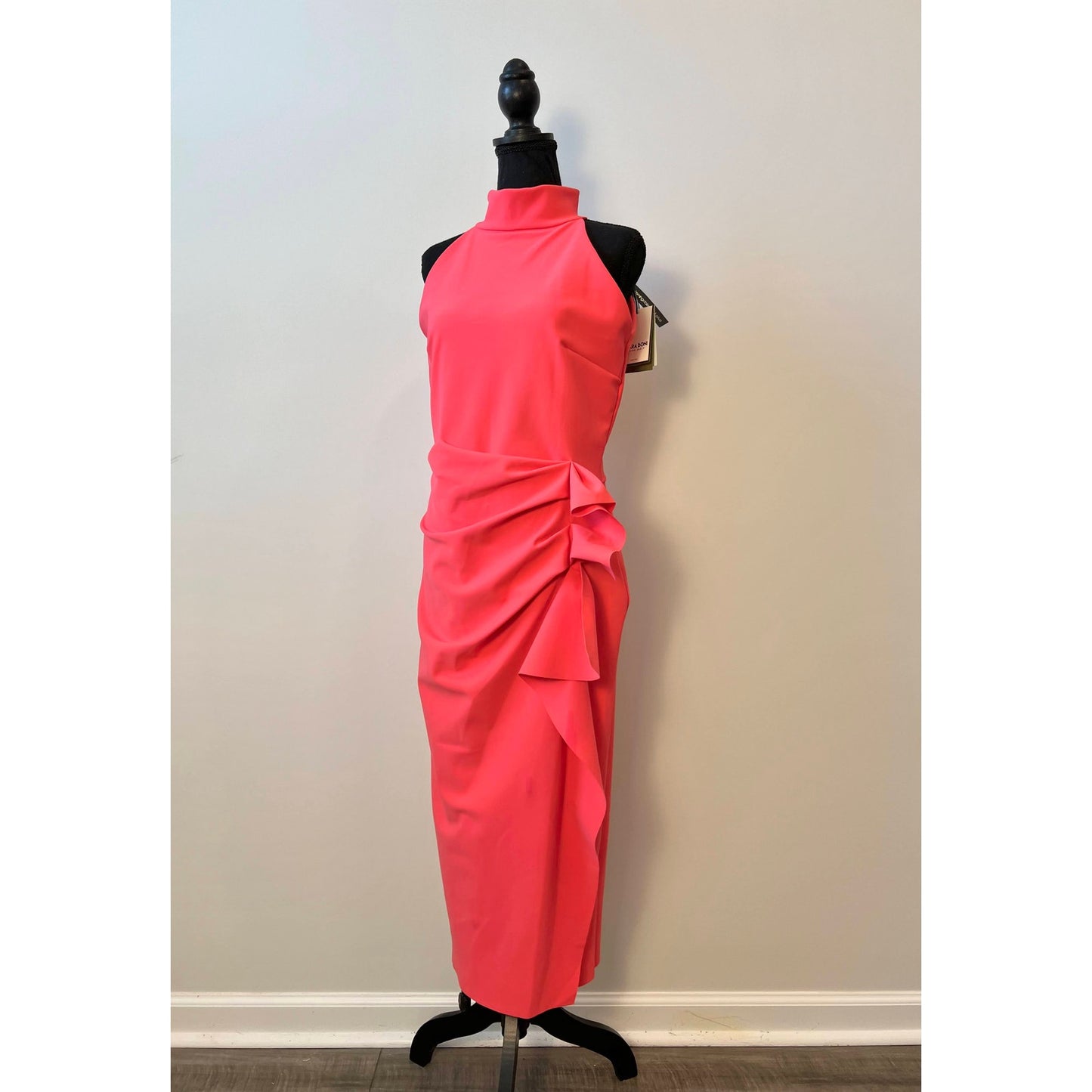 Chiara Boni La Petite Robe Halter Ruffle Midi Dress in Pink Size 12 Lined Party