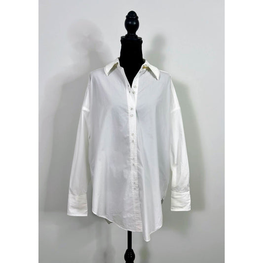 AJE Intuition Oversized Kingsford Organza Shirt Ivory Size 12 Button Up Cotton