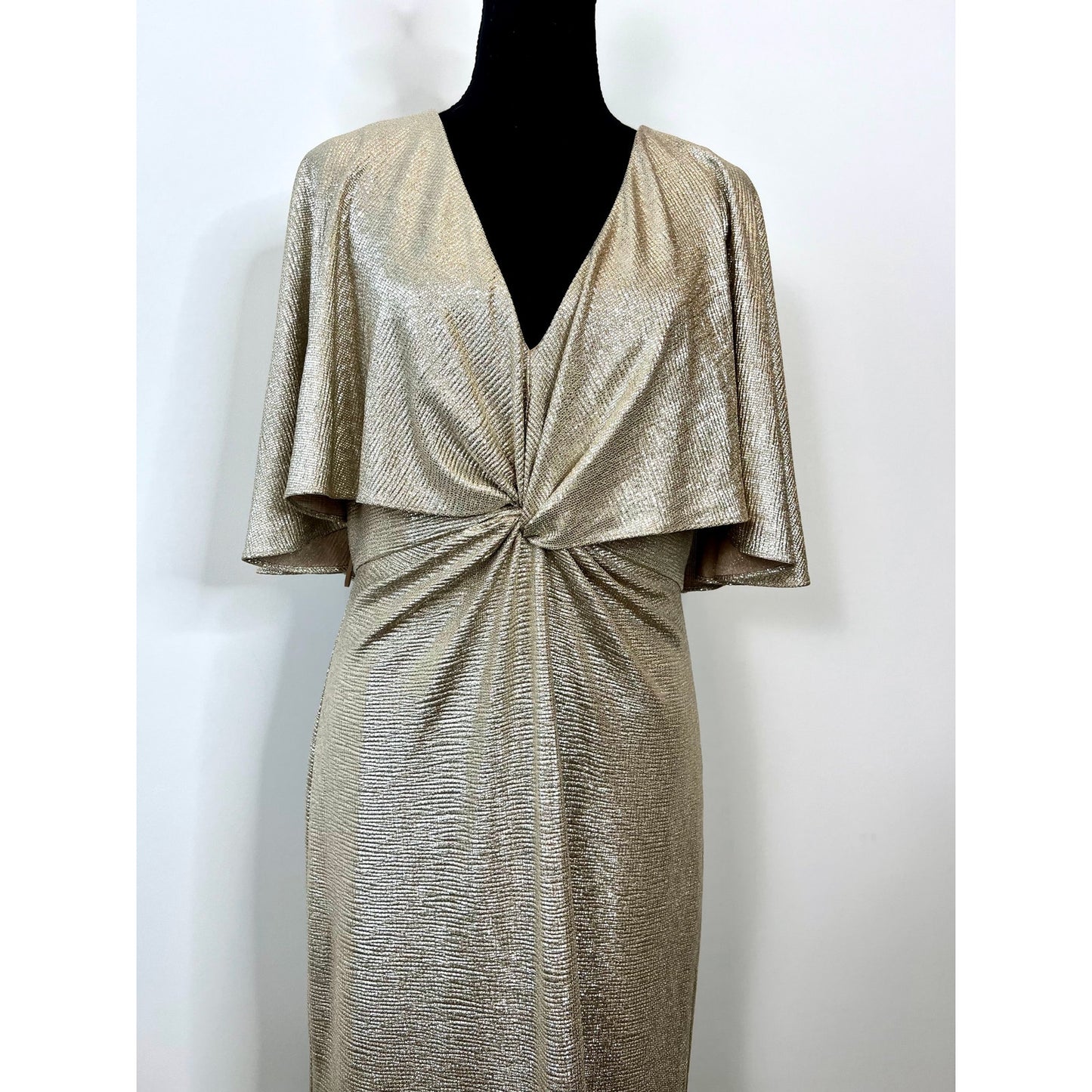 Ralph Lauren Phinya Short Sleeve Metallic Maxi Dress in Champagne Size 10 Lined