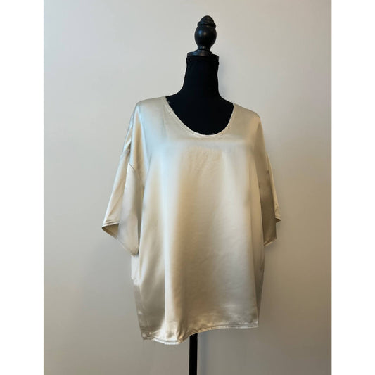 By Malene Birger Palavis Satin Blouse Top Light Sand Size 38 Pullover Loose Fit