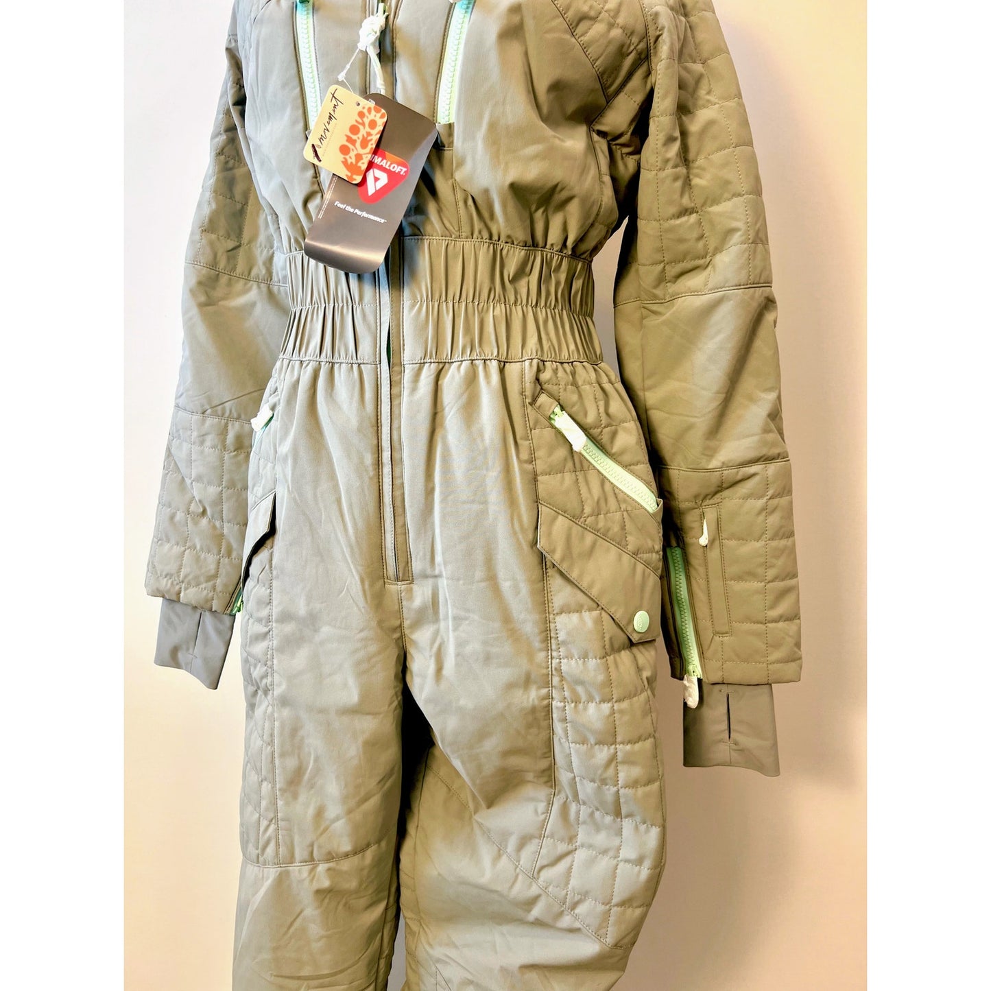 Free People FP Movement Snow Ski Suit in Greyed Olive Small Lined Pockets Winter