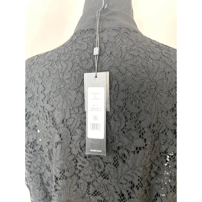 BCBG Maxazaria Lace Blouse Top in Black Large Floral Long Sleeve Lined Party