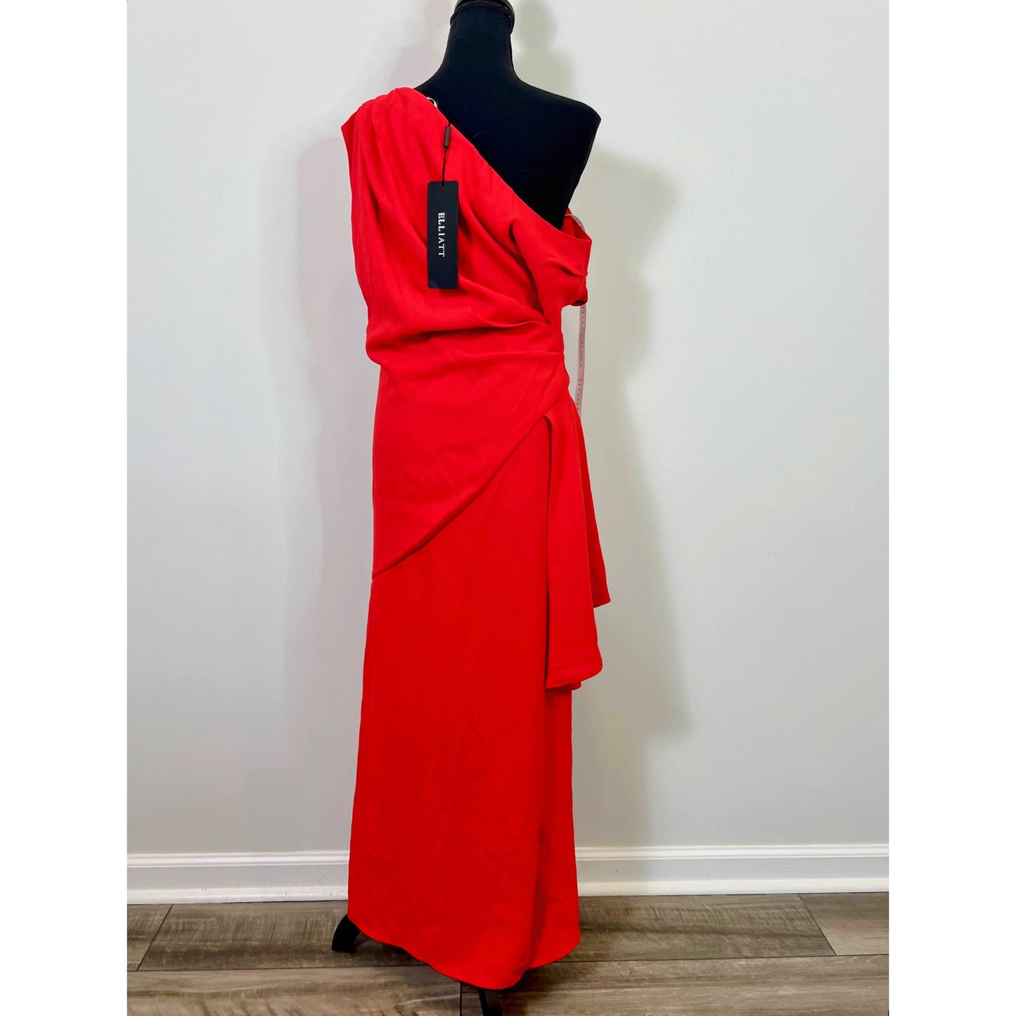 Elliatt Pallas Dress in Red Medium Asymmetric One Shoulder Draped Lined Party